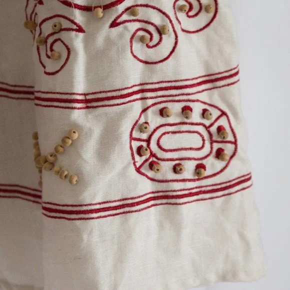 100% Linen Skirt Boho Sunny Leigh Embroidered White Skirt Red Detail Size 12 - Picture 4 of 10